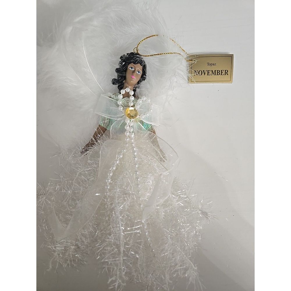 Christmas Holiday White Feathered Angel November Birth Stone Ornament NWT